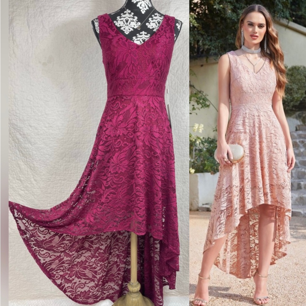 🔥Elegant Babyonline Dress Red Lace Romantic Asymmetrical Mermaid Hem Party Dress